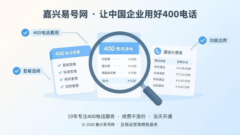 放大镜聚焦费用清单和套餐卡片的扁平化插画